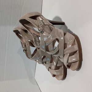 Coach Aenya Strappy Stiletto Heels Metallic Platinum Color with Box  size 10